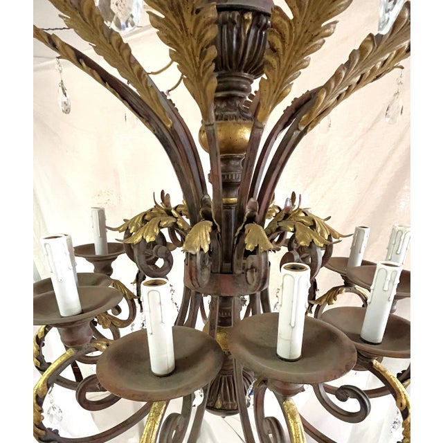 Metal Monumental Vintage Hollywood Regency Tole and Crystal Teardrop 12-Arm Chandelier For Sale - Image 7 of 13