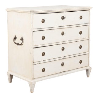 19th Century White Swedish Pine Chest of Four Drawers For Sale