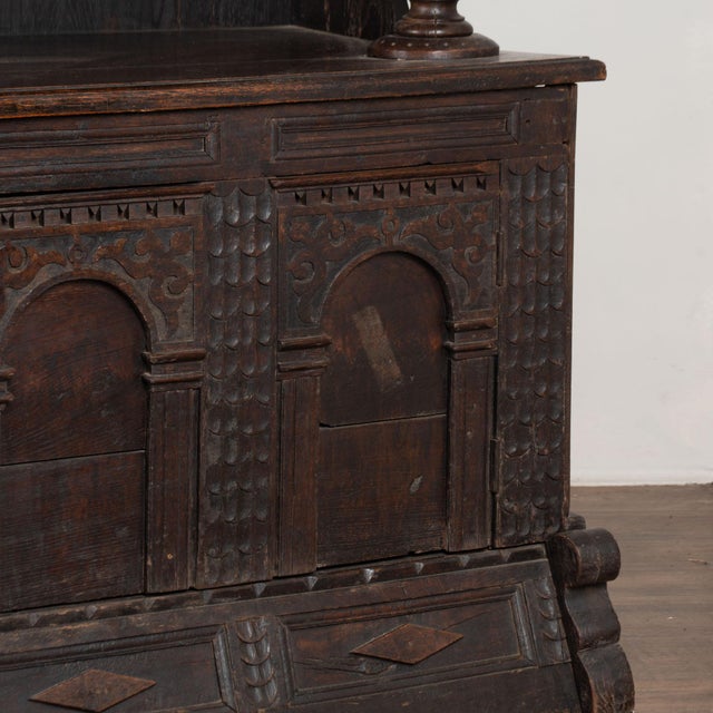 18th Century German Carved Oak Display Cabinet Buffet Dated 1743 For Sale - Image 13 of 17