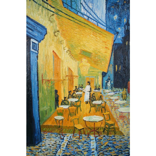 Late 20th Century Café Terrace at Night After Vincent Van Gogh Oil Painting Canvas Impressionist, Framed For Sale - Image 6 of 12