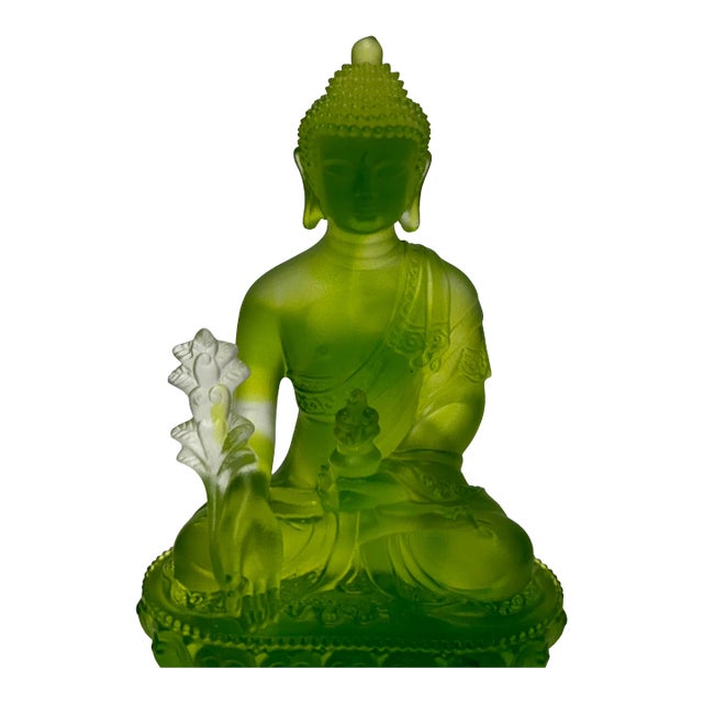 5" Green Crystal Glass Cross Leg Medicine Amitabha Shakyamuni Buddha For Sale