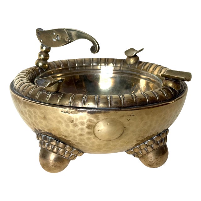 Art Deco Austrian Brass Ashtray with Integrated Cigarette Cutter, 1920s For Sale