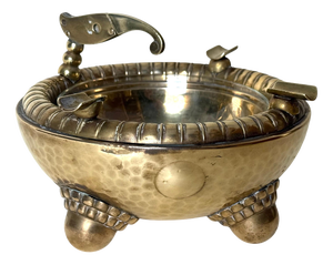 Art Deco Austrian Brass Ashtray with Integrated Cigarette Cutter, 1920s