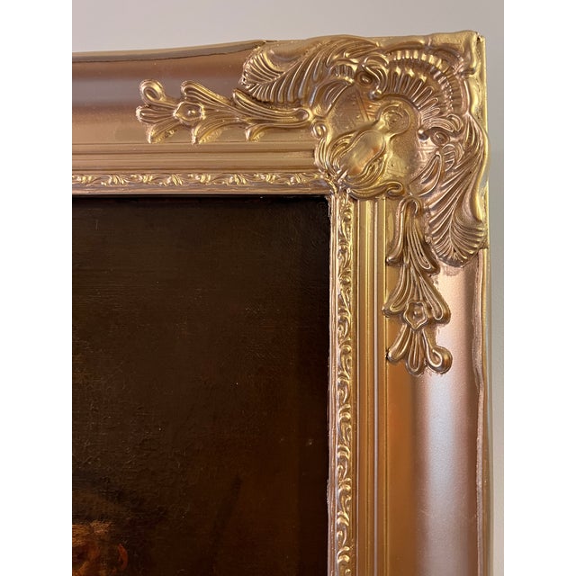 Late 18th Century Original Antique Oil Painting in Canvas, Genre Scene, Gold Frame For Sale - Image 9 of 12