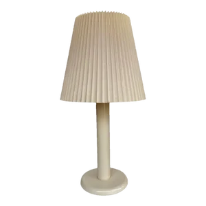 1980s Enamel Ivory Table Lamp With Original Pleated Shade