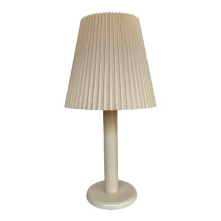 1980s Enamel Ivory Table Lamp With Original Pleated Shade - A Pair For Sale