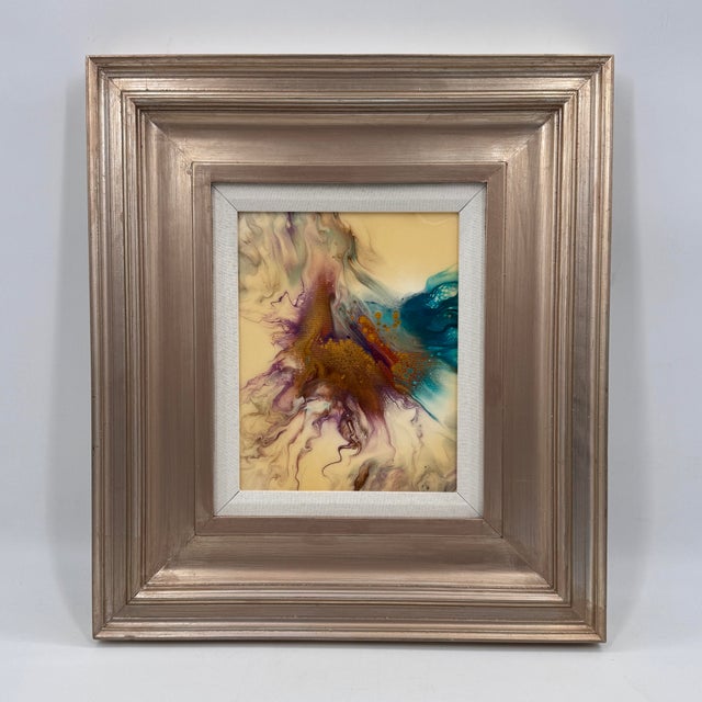 2010s Original Abstract Fluid Art Painting Signed Framed Contemporary Art For Sale - Image 5 of 12
