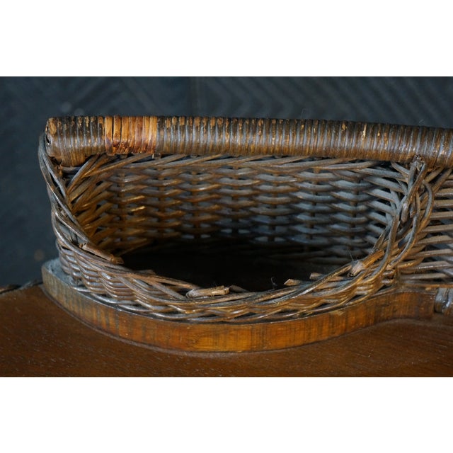 Antique American Quartersawn Oak & Wicker Kidney Writing Desk Dressing Table For Sale - Image 6 of 16
