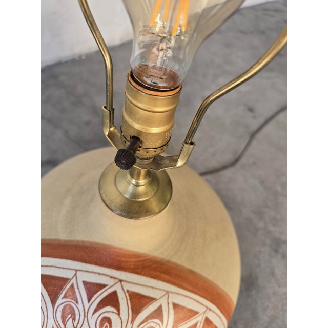 1970's Ceramic Sun Table Lamp, Signed Brown For Sale - Image 9 of 11