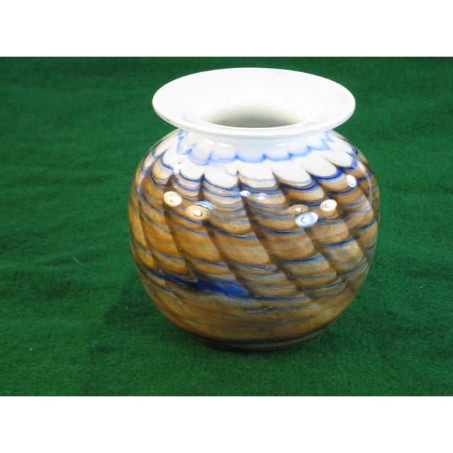 Late 20th Century Art Glass Vase Micheal Nourot Cased Rust and Blue For Sale - Image 13 of 13