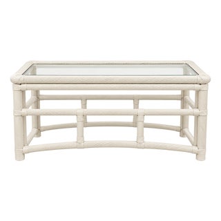 Vintage Pencil Reed Rattan Console Table With Glass Top For Sale