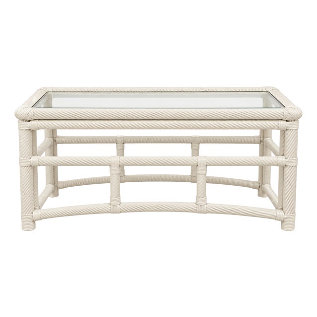 Vintage Pencil Reed Rattan Console Table With Glass Top For Sale