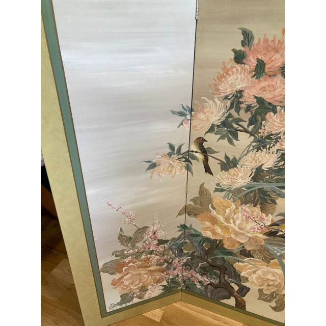 Mid 20th Century Japanese Style Screen Hand Painted by Lucien Leinfelder For Sale - Image 4 of 11