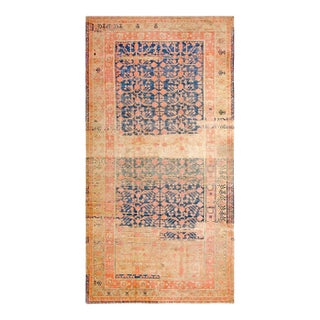 1920s Navy Rustic Pomegranate Antique Central Asian Khotan Carpet 7'4" X 14'4" Knotted Wool Rug For Sale