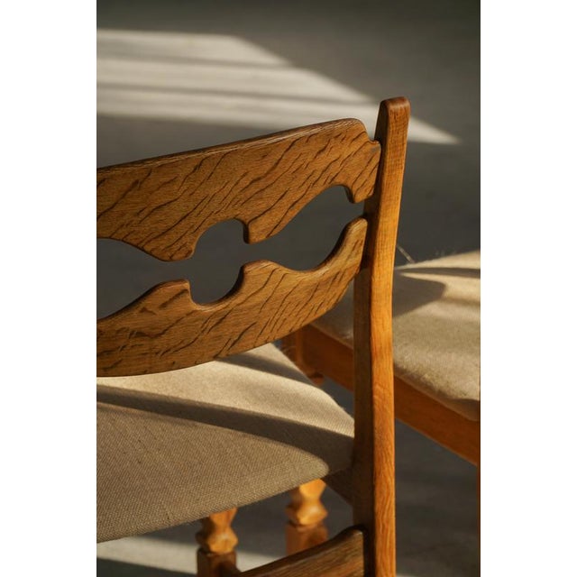 Vintage Razorblade Dining Chairs in Oak and Hessian by Henning Kjærnulf, 1960s, Set of 6 For Sale - Image 12 of 18