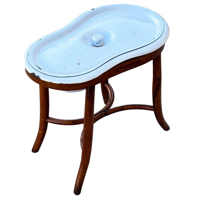 French Style Bentwood Oak Bidet Stand W/ Bowl & Lid Attributed to Thonet For Sale In Los Angeles - Image 6 of 7