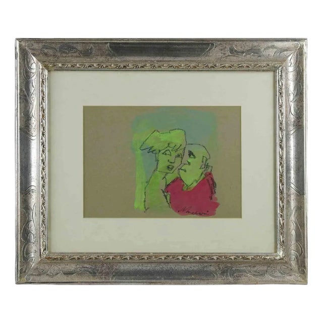 Mino Maccari, Figures, Original Charcoal and Watercolor, Mid-20th-Century, Framed For Sale