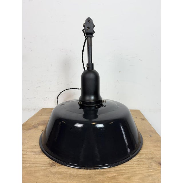 Industrial Black Enamel Factory Lamp with Porcelain Top, 1950s For Sale - Image 11 of 18