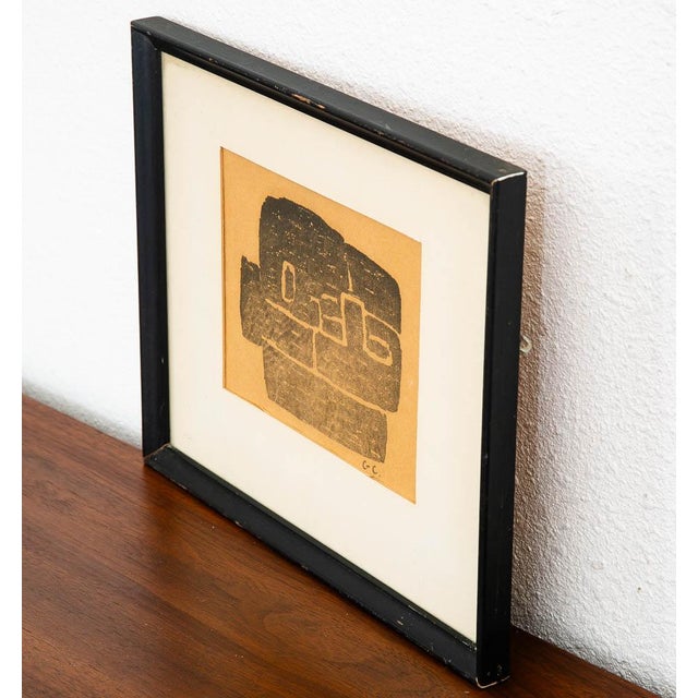 Mid Century Modern Abstract Form Block Print George Constant Black Ink Signed For Sale - Image 4 of 9