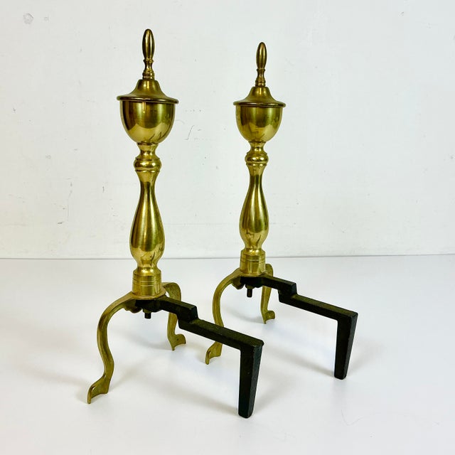Mid-Century Traditional Federal Arts & Crafts Brass Andirons - A Pair For Sale - Image 9 of 12