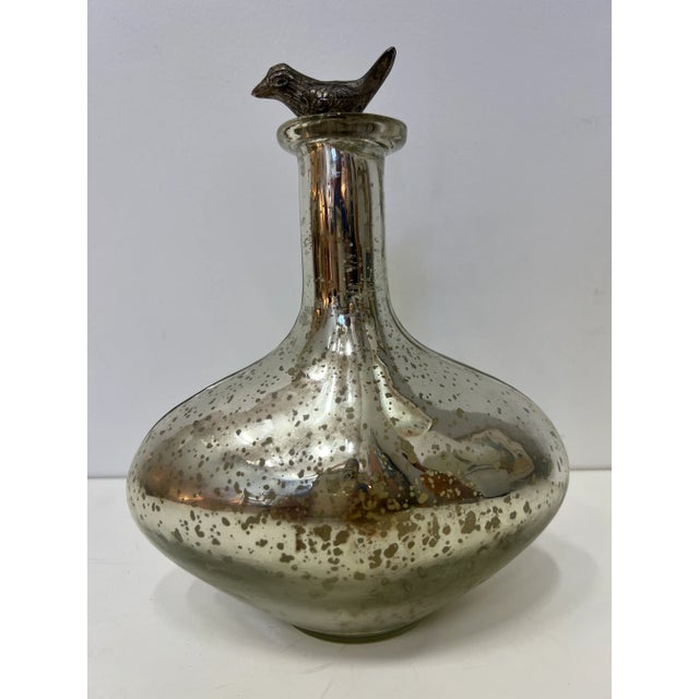 Figurative Vintage Mercury Glass Vase With a Bird Topper For Sale - Image 3 of 10