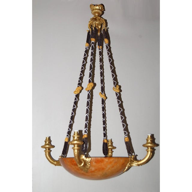 Antique Gilt Bronze and Alabaster Chandelier For Sale - Image 6 of 11