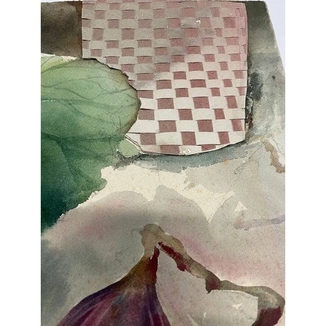 1980s Eloise Gardiner Giles Cabbage and Onion Watercolor With Collage For Sale - Image 5 of 6