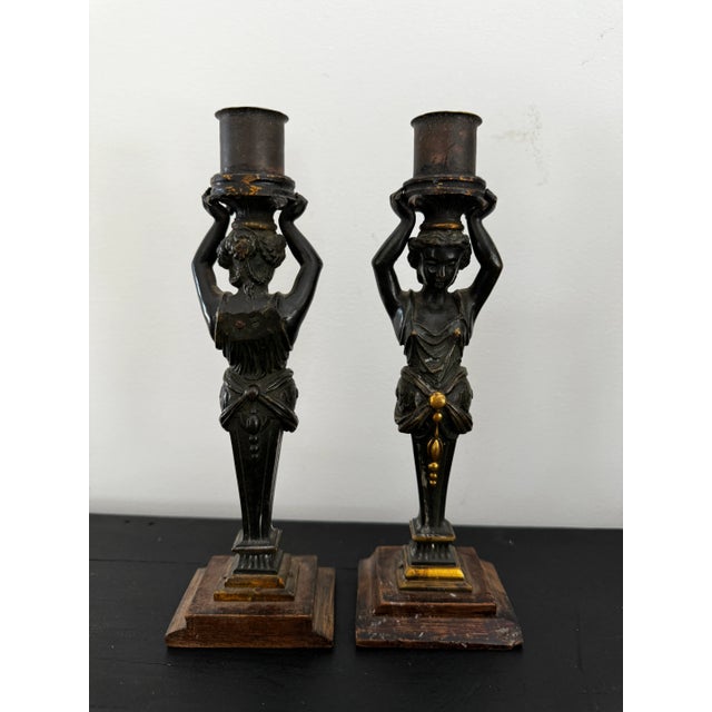 Early 20th Century Pair of Antique Figurative Candlesticks For Sale - Image 5 of 8