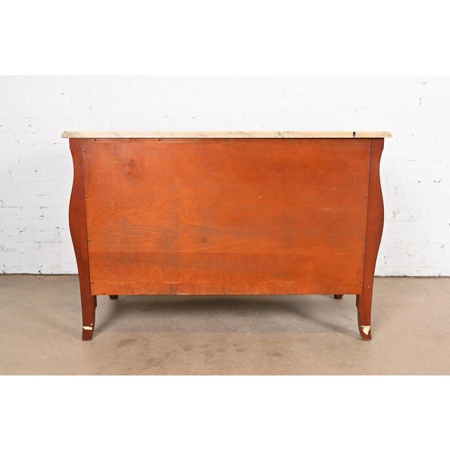John Widdicomb French Provincial Louis XV Cherry Wood Marble Top Commode or Chest of Drawers For Sale - Image 10 of 12