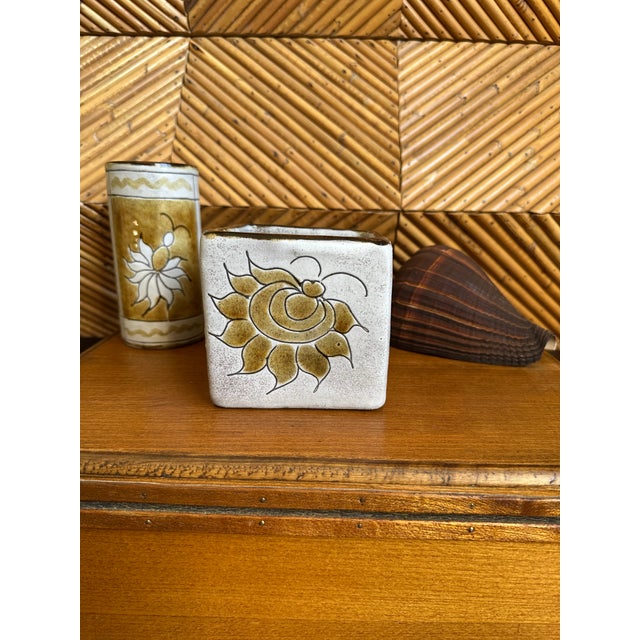 Vintage French Alain Maunier Vallauris Signed Mid-Century Ceramic Square Vase /Vessel For Sale - Image 10 of 13