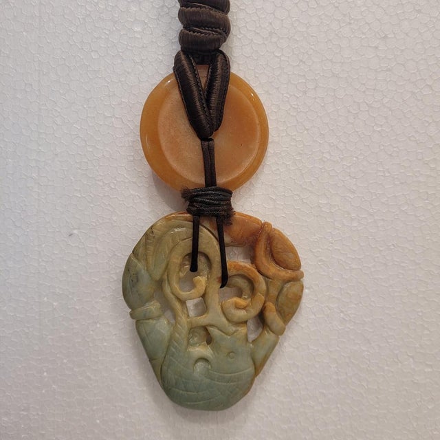Brown Chinese Jade, Agate and Silk Necklace For Sale - Image 8 of 18