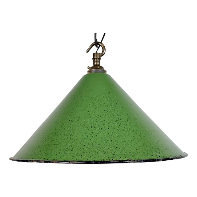 British Industrial Green Enamel Factory Pendant Lamp, 1950s For Sale
