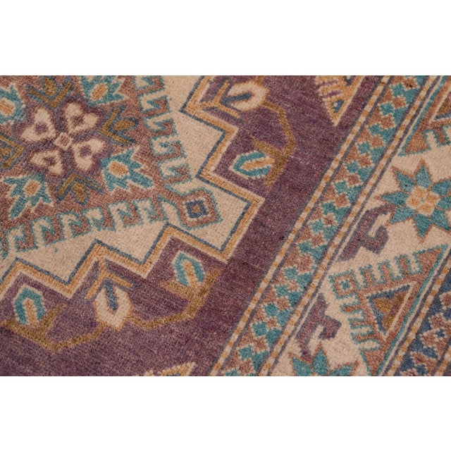 2020s Tribal Kazak Light Purple/Beige Wool Rug - 3'4''x4'10'' For Sale - Image 5 of 10