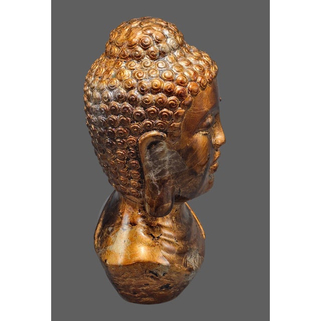 Terra-Cotta Pottery Painted Decorative Buddha Head Bust 13'' High For Sale - Image 6 of 9