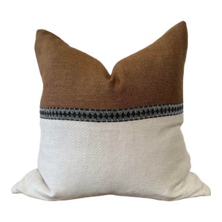 Belgian Linen Euro Pillow in Havane Brown Black and Oat Cover For Sale