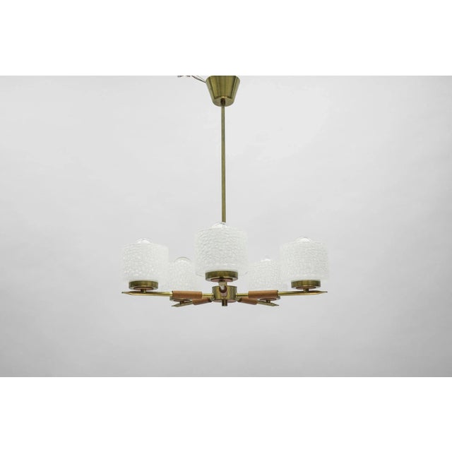 Metal Swedish Brass Lamp with White Glass Shades, 1960s For Sale - Image 7 of 10