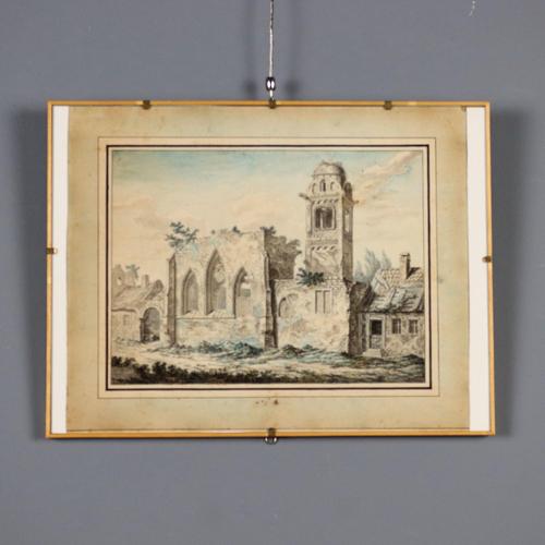 Johann Franz Gout, Gothic Ruins, Watercolor For Sale - Image 12 of 12