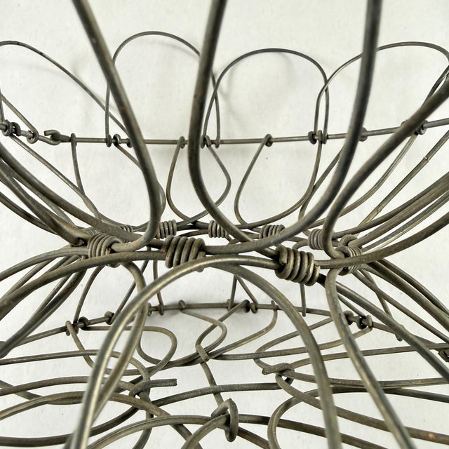 Antique French Handmade Folding Top Wire Kitchen Egg Basket For Sale - Image 12 of 13