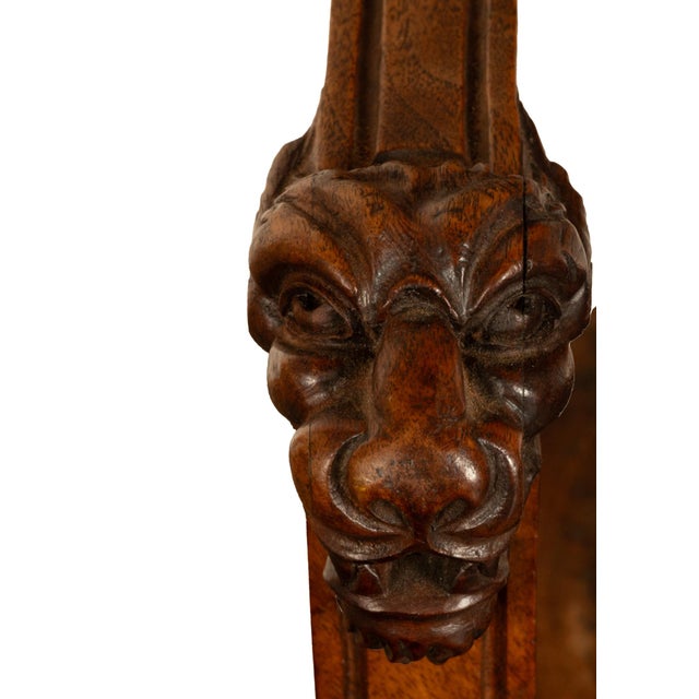 Antique Renaissance Revival Carved Walnut & Leather Hall Window Bench Italy 1880 For Sale - Image 14 of 15