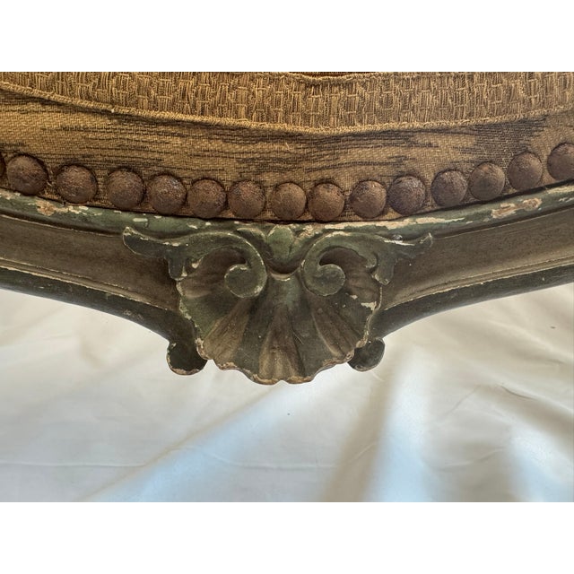 Wood Antique French Louis XV Style Painted Firescreen | Aubusson-Style Tapestry Panel | Sage Green Cabriole Legs | 37in For Sale - Image 7 of 18