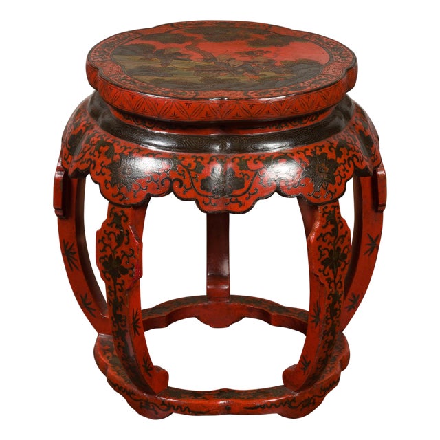 Chinese Ming Dynasty Style 1920s Red and Black Lacquered Drum Stool or Table For Sale