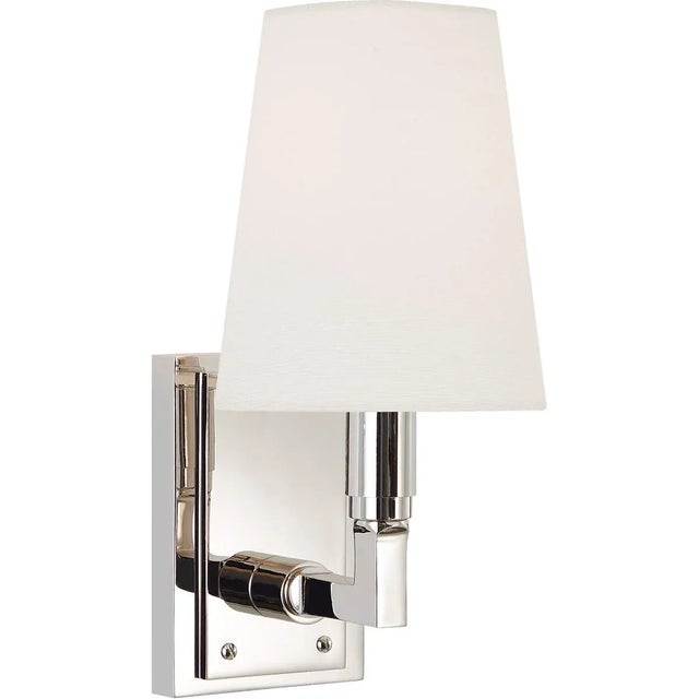Modern Thomas O'Brien for Visual Comfort Signature Watson Small Sconce in Polished Nickel with Linen Shade For Sale - Image 3 of 4