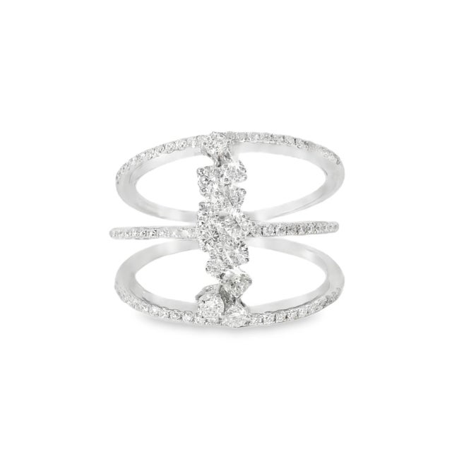Fabulous Modern 18K White Gold Diamond 3 Row Band Ring. Metal: 18K White Gold Gemstones: Numerous Brilliant Round Diamonds...