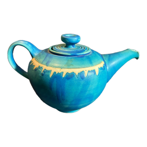1980s Blue Drip Glazed Stoneware Studio Pottery Teapot