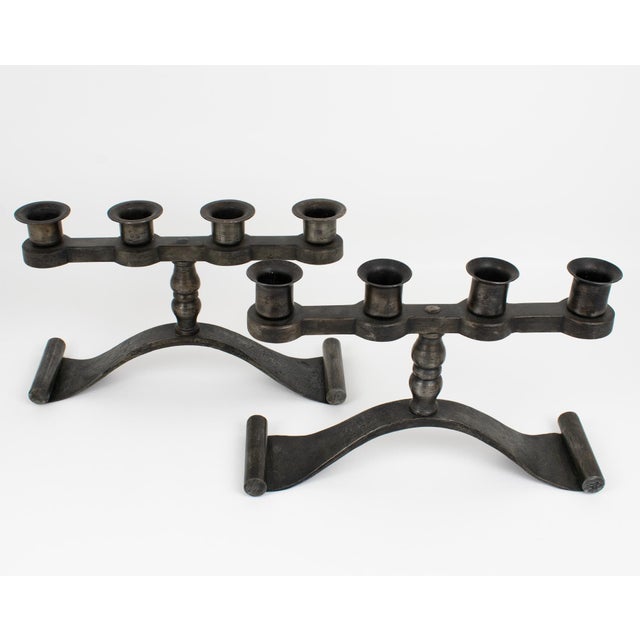 Art Deco Charles Piguet Modernist Wrought Iron Candelabras Candle Holders For Sale - Image 3 of 12