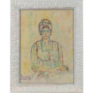 Sirio Pellegrini, Portrait Drawing, 1975, Oil Pastel and Watercolor on Paper For Sale