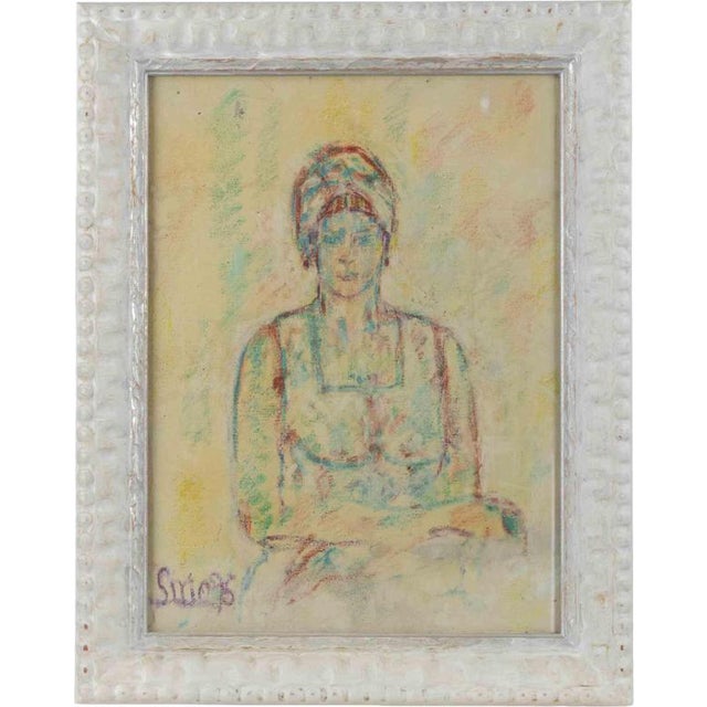 Sirio Pellegrini, Portrait Drawing, 1975, Oil Pastel and Watercolor on Paper For Sale