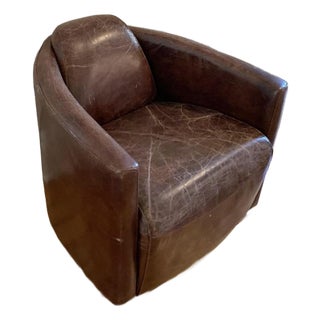 Leather Barrel Chair From Retired Restoration Hardware Collection For Sale