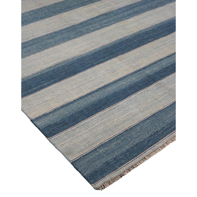 Rug & Kilim Vintage Dhurrie Rug, With Blue and Silver Stripes, From Rug & Kilim For Sale - Image 4 of 6