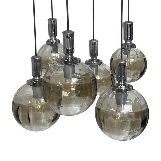 Vintage Cascade Hanging Pendant in Smoked Glass, 1960s For Sale - Image 3 of 11